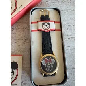 Disney | Accessories | Vtg Disney Leather Watch Rhinestone 